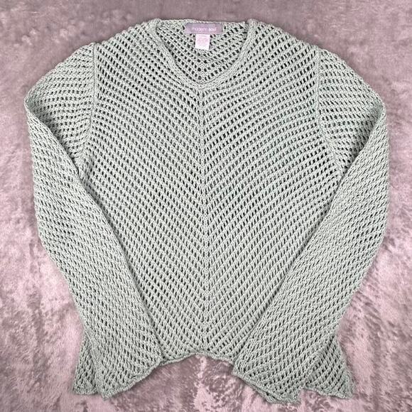 Modern Soul Light Green Open-Knit Sheer Linen Blend Sweater Size Large - Picture 1 of 5